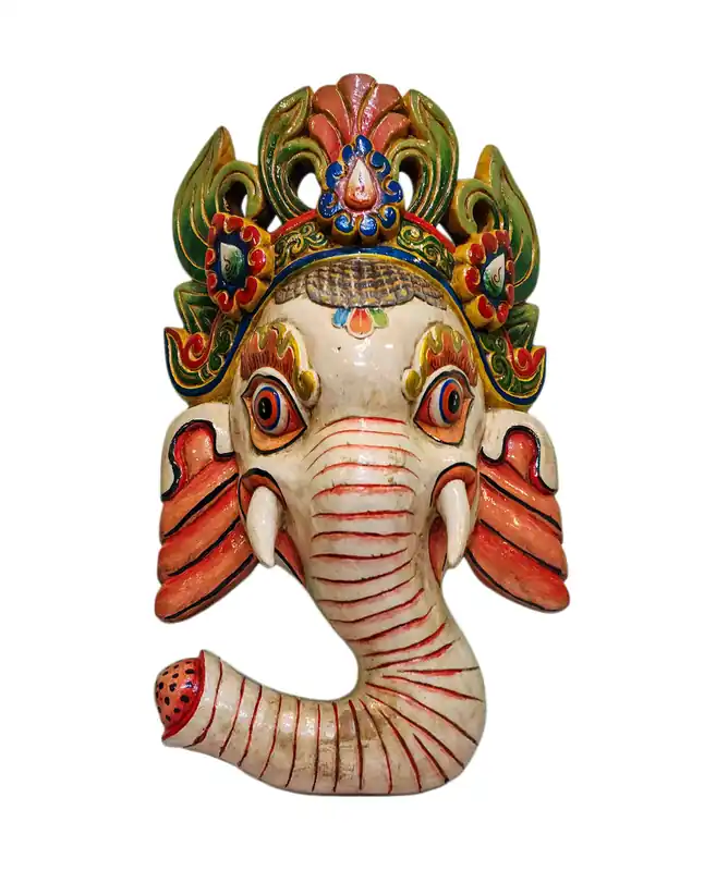 Masque mural en bois de peuplier de Ganesh