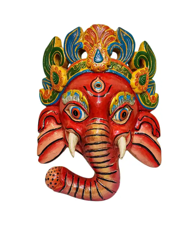 Masque en bois de Ganesh, suspension murale en bois de peuplier