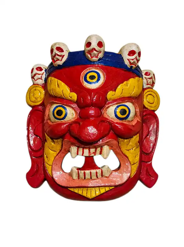 Masque en bois de Bhairav – Suspension murale en bois de peuplier