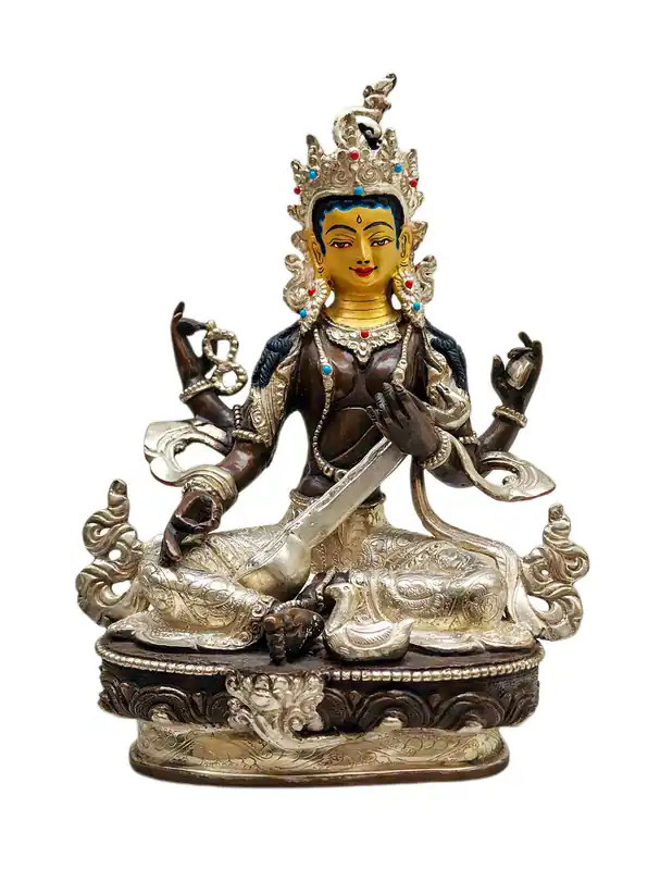 Statue de Saraswati – Cuivre avec finition oxydée