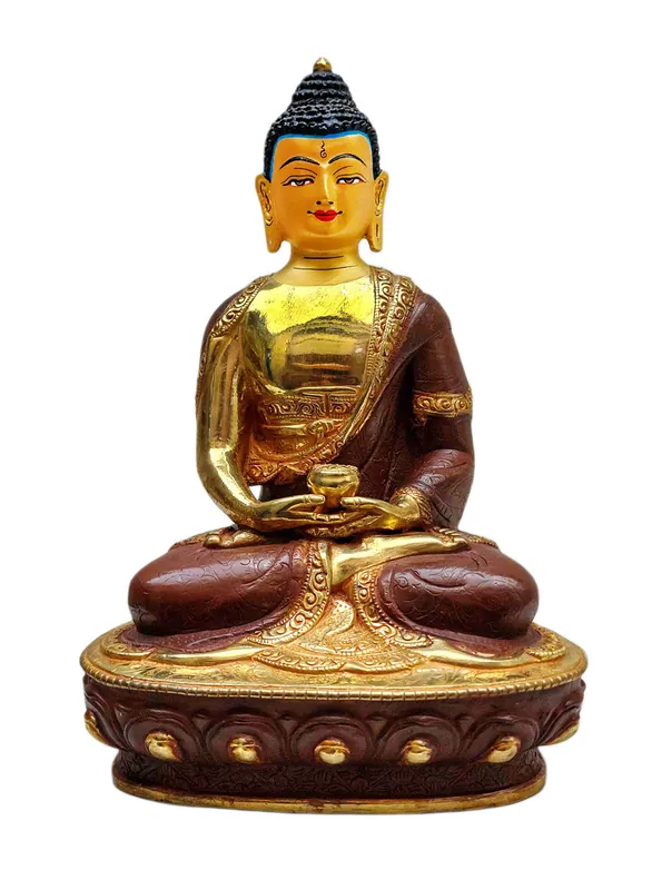 Statue de Bouddha Amitabha en cuivre avec visage plaqué or
