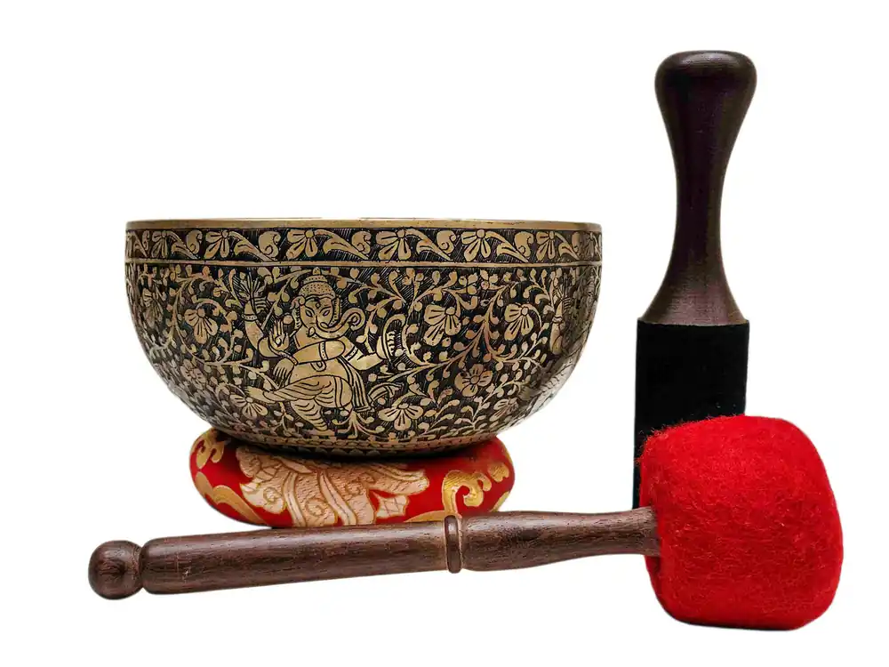 Bol chantant Jambati avec motif de Ganesh, bronze
