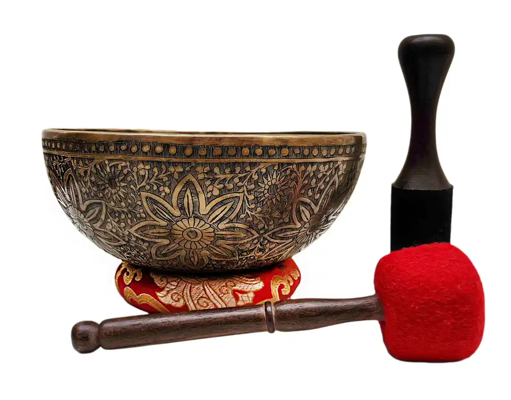 Bol chantant Jambati avec motif floral, sept bronze