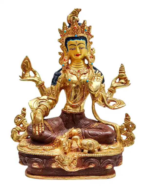 Statue de Lakshmi : Cuivre avec visage doré