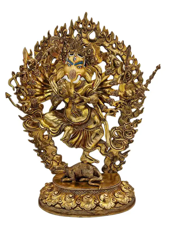 Statue en cuivre de Ganesh avec un visage doré