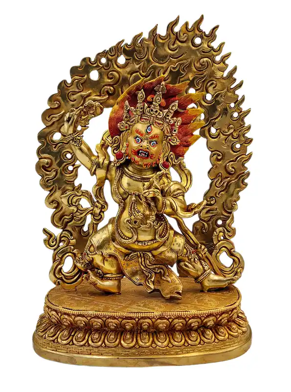 Statue en cuivre de Vajrapani avec un visage plaqué or
