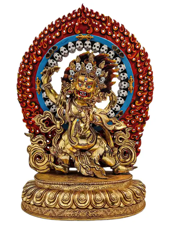 Statue en cuivre de Vajrapani avec un visage doré – Symbole de pouvoir et d’intrépidité