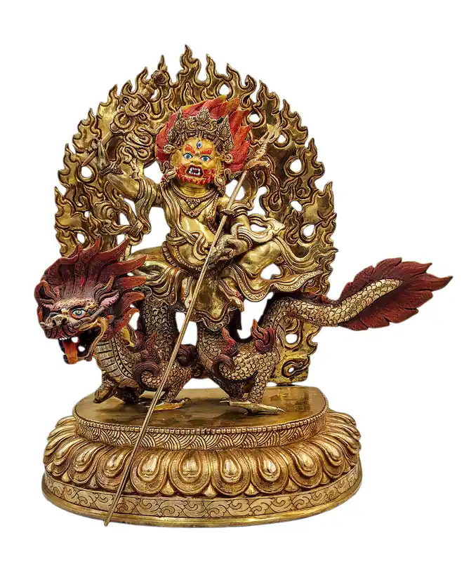 Statue de richesse de Jambhala blanc en cuivre, 32 cm