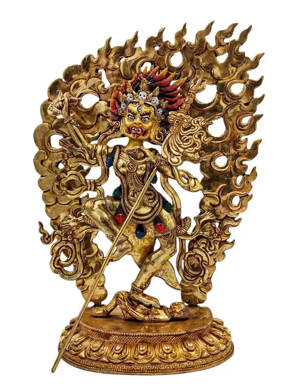 Statue en cuivre de Vajravarahi avec visage doré – Symbole de sagesse et de félicité tantrique