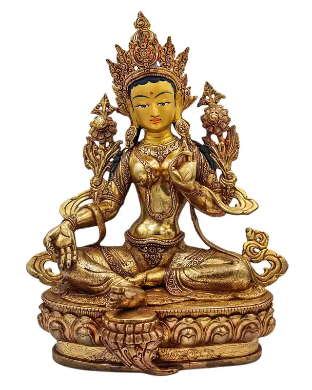 Statue de Tara Verte – Cuivre, entièrement dorée