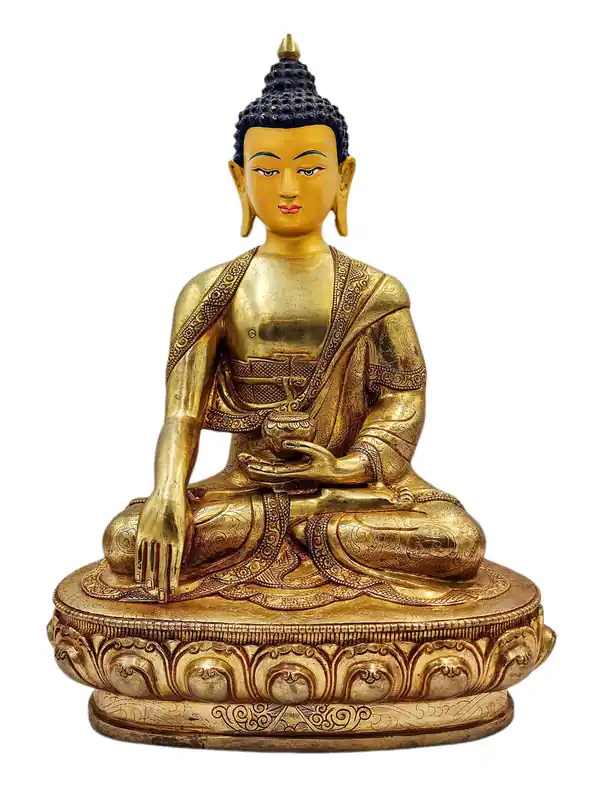 Statue en cuivre de Shakyamuni Bouddha – Visage plaqué or