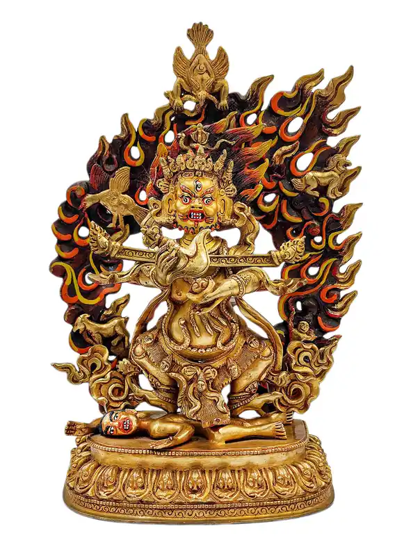 Statue de Mahakala en cuivre avec un visage doré