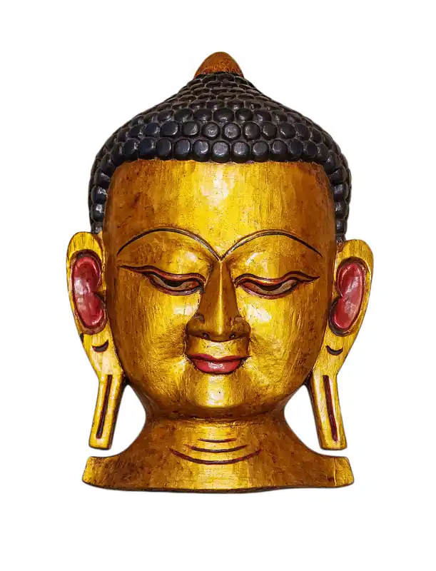 Sculture murale de tête de Bouddha en bois de peuplier
