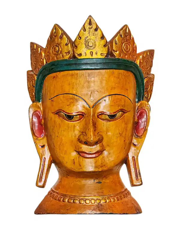 Tête de Bouddha en bois de peuplier, suspension murale