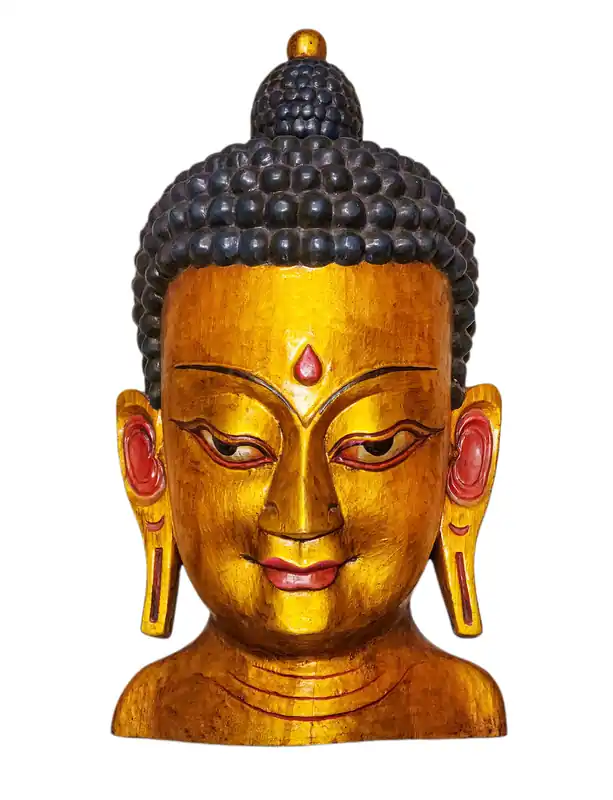 Masque de tête de Bouddha en bois de peuplier