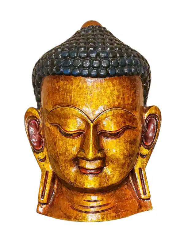 Masque mural de tête de Bouddha éclairé