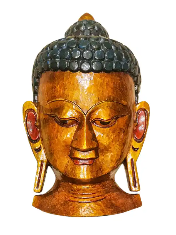 Thangka en peuplier sculpté à la main représentant une tête de Bouddha
