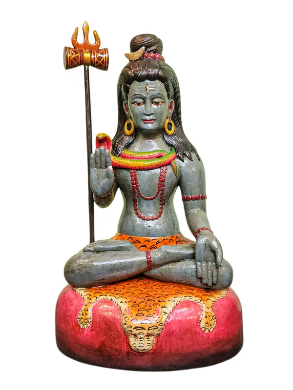 Statue en bois de Shiva – Fabriquée à la main en bois de peuplier, 51 cm – Le Transformateur et Destructeur