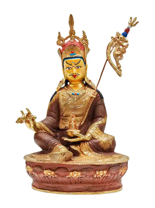 Statue en cuivre de Padmasambhava avec finition plaquée or