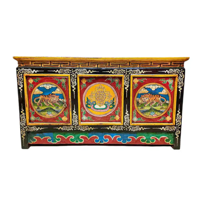 Cabinet en bois tibétain avec motifs de tigre