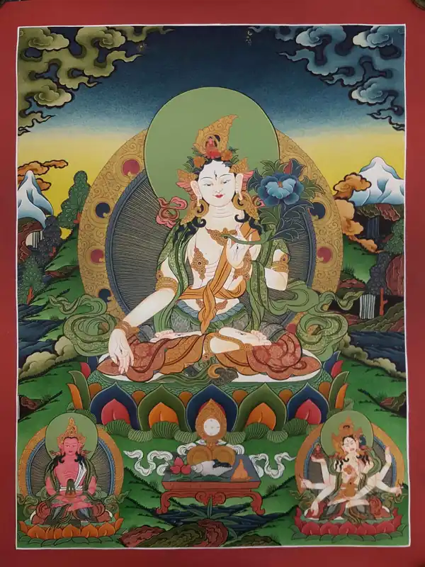 Thangka tibétain peint à la main de Tara Blanche