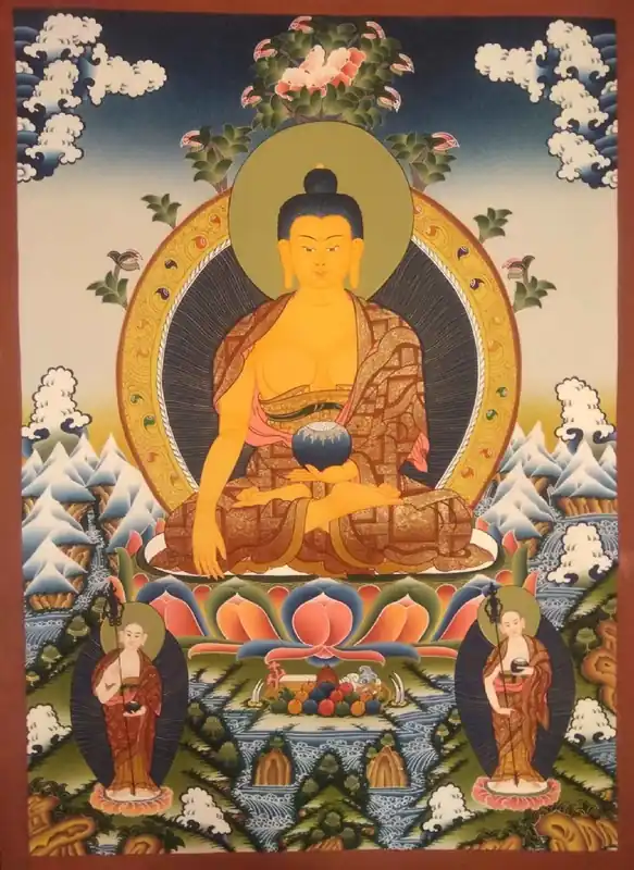 Thangka peint à la main du Bouddha Shakyamuni tibétain