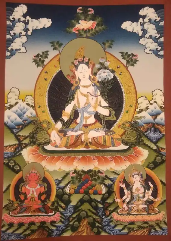 Thangka peinte à la main de Tara Blanche
