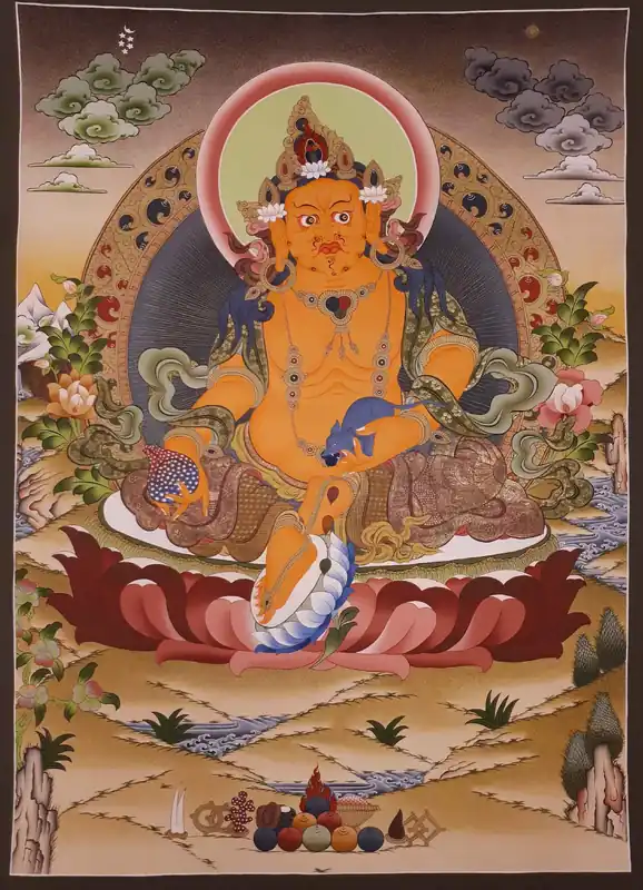 Peinture tibétaine de Jambhala jaune