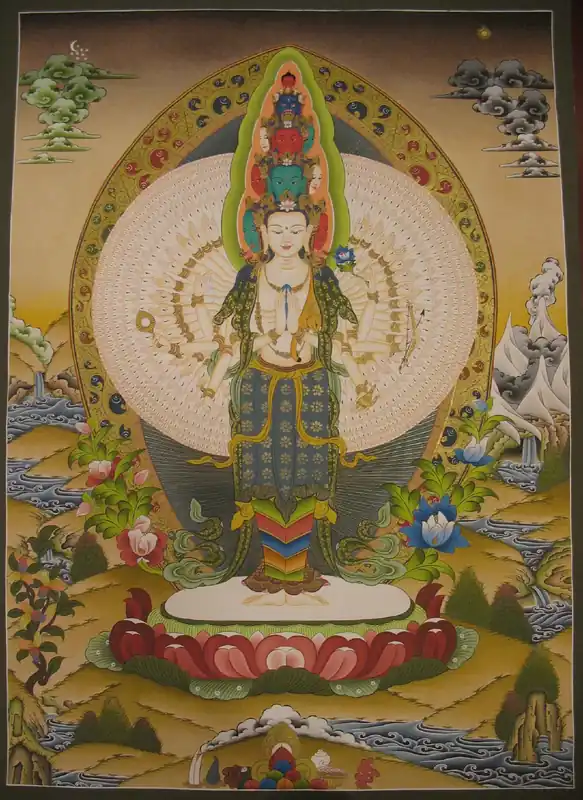 Thangka tibétain de Sahasrabhuja Lokeshvara