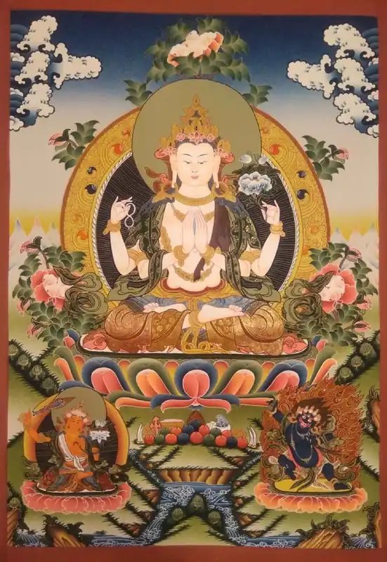 Art rituel bouddhiste de Chenrezig avec Vajrapani