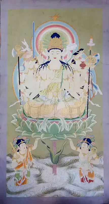 Ancienne Thangka de Guanyin japonaise