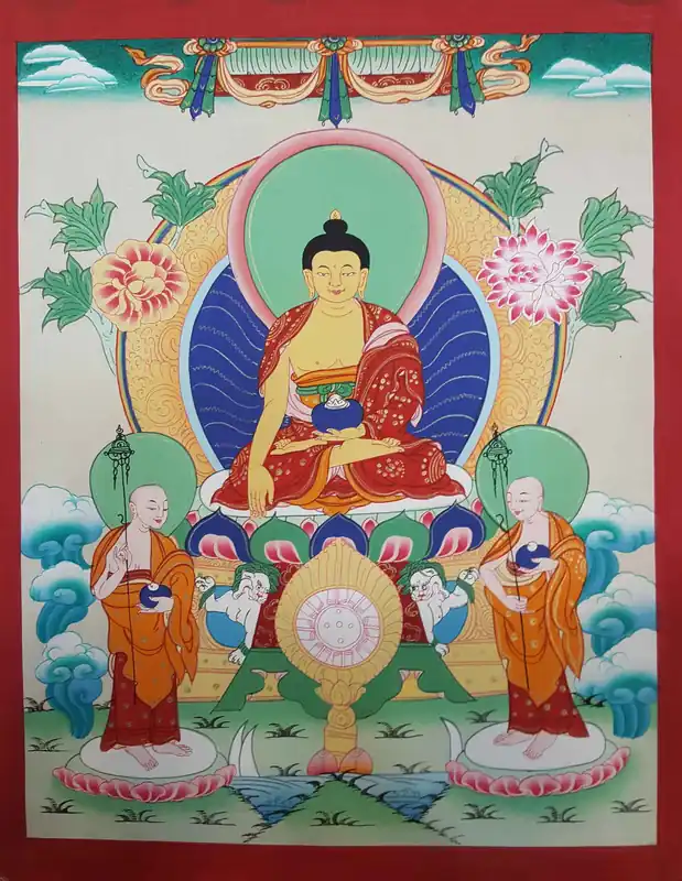 Peinture thangka du Bouddha Shakyamuni en couleurs vives