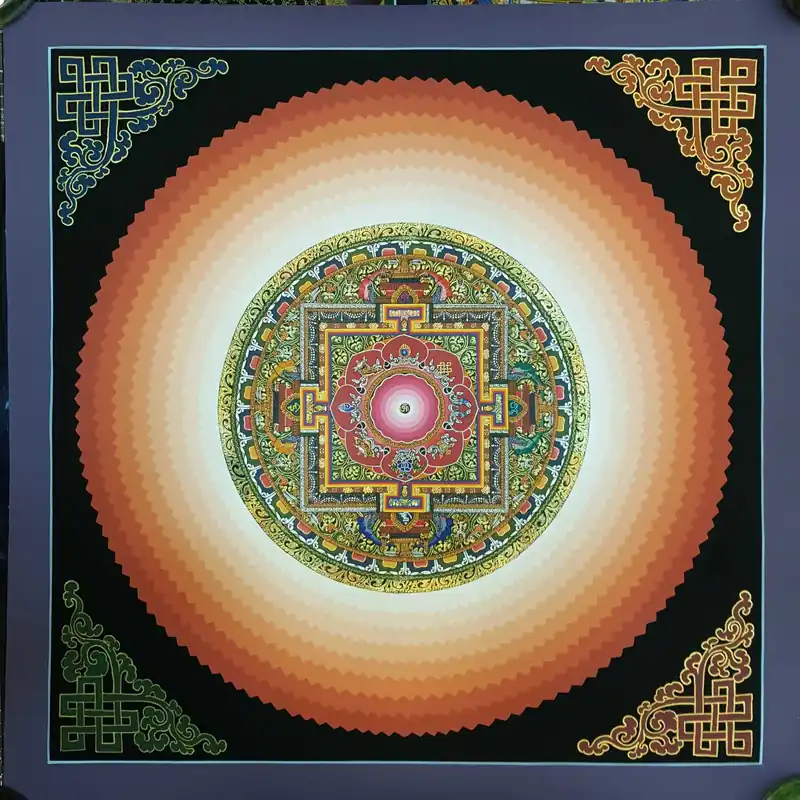 Peinture tibétaine Thangka du Mandala Om Lotus