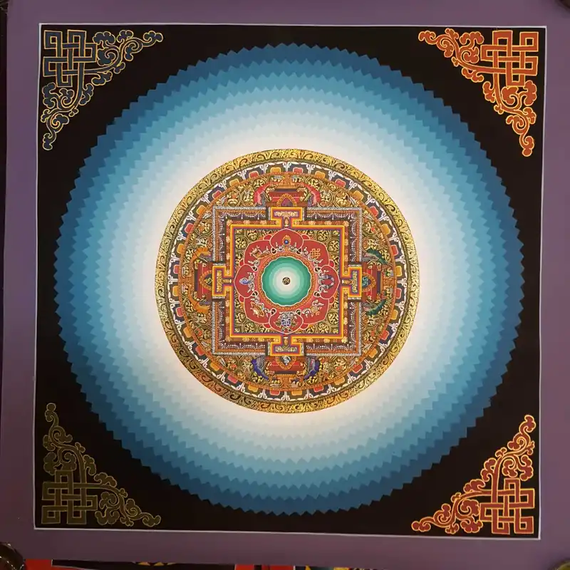 Om Lotus Mandala Tibetan Thangka Painting