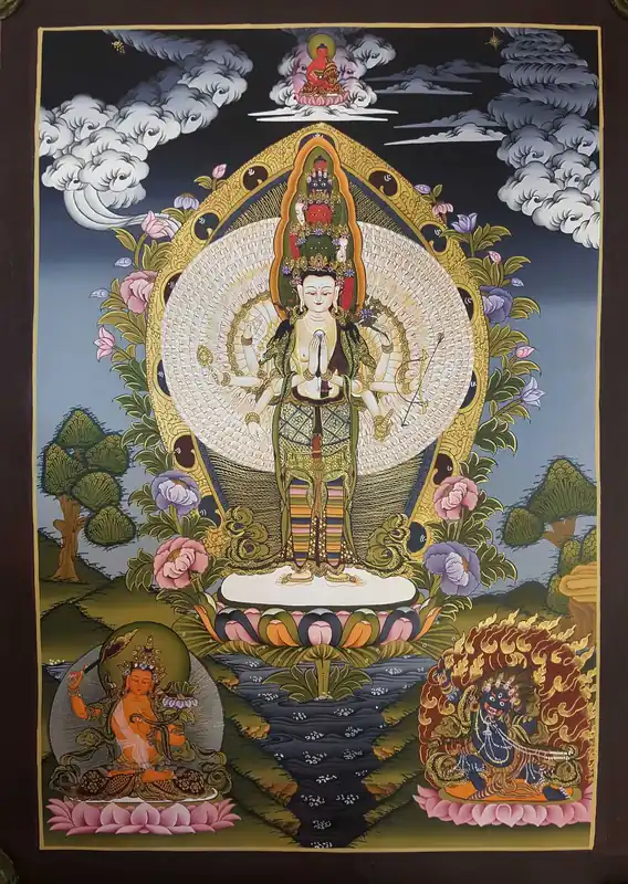 Thangka de Lokeshvara avec Amitabha Bouddha