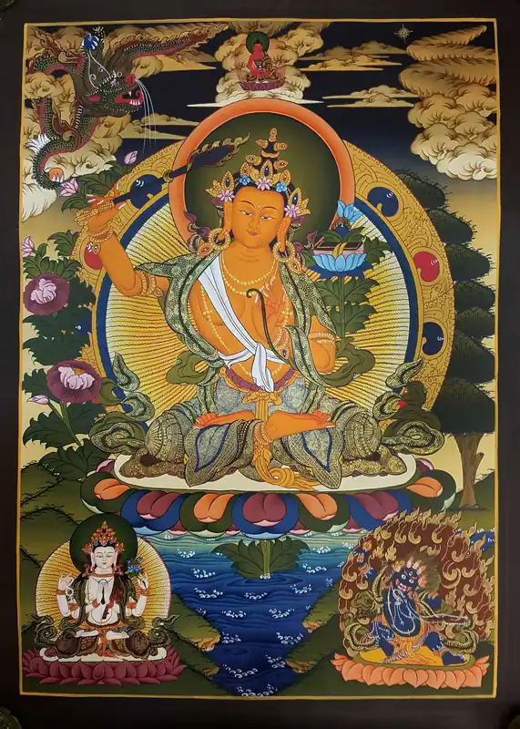 Manjushree with Chenrezig Thangka Art