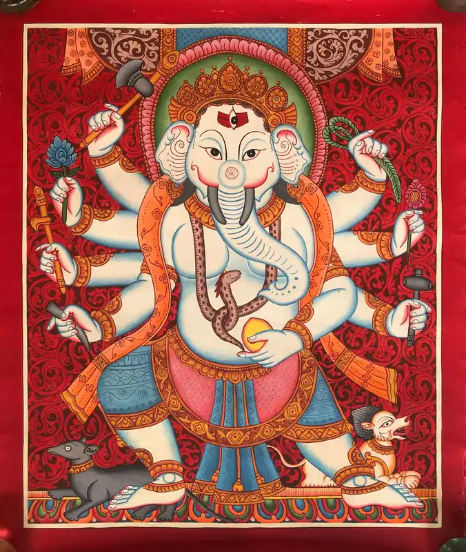 Paubha de Ganesh à huit bras
