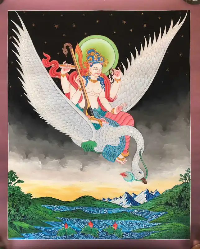 Thangka tibétain de Saraswati