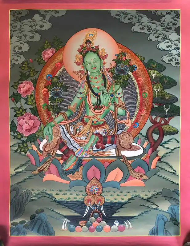Thangka tibétain de la Tara Verte