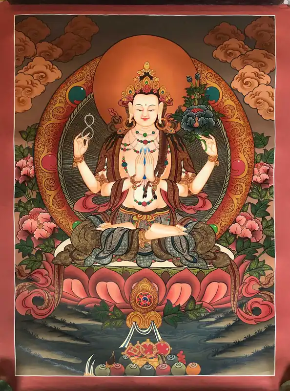 Thangka du Bodhisattva Chenrezig à quatre bras