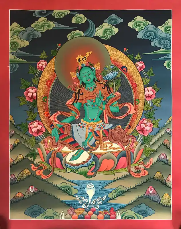 Thangka traditionnelle de la Tara Verte