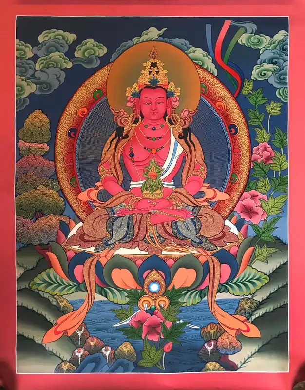 Thangka tibétain d’Amitabha Bouddha