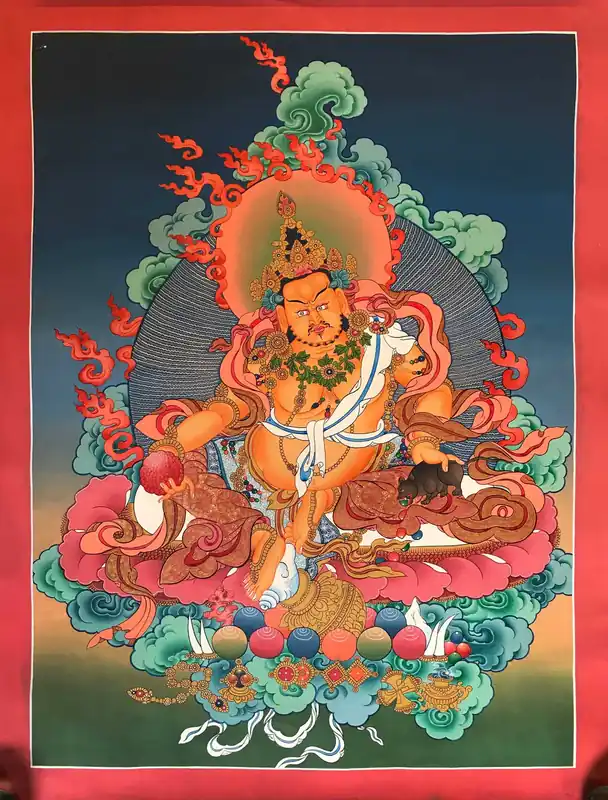 Thangka tibétain de Jambhala Jaune