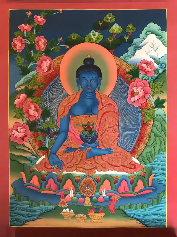 Thangka traditionnel du Bouddha de la Médecine