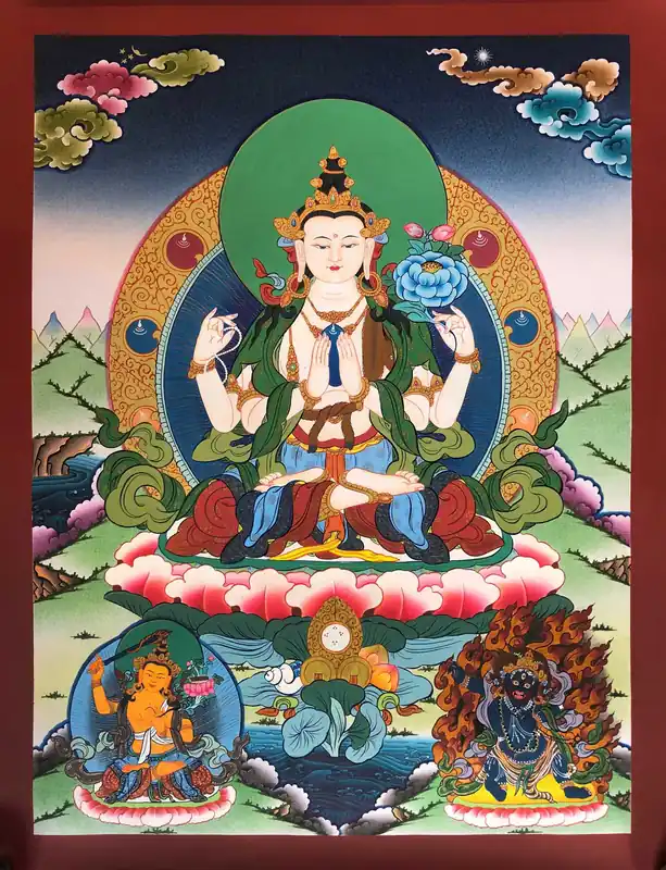 Thangka tibétain de Chenrezig-kharcheri