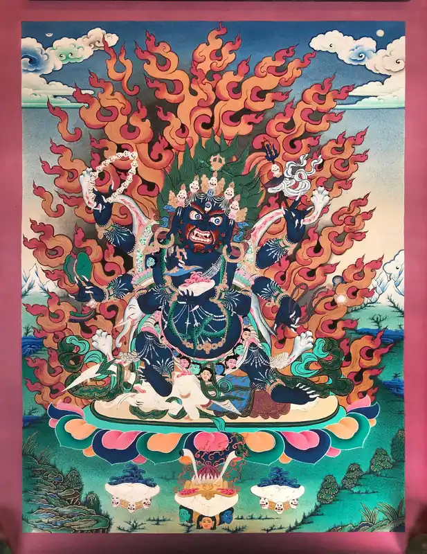 Thangka tibétain de Mahakala Noir