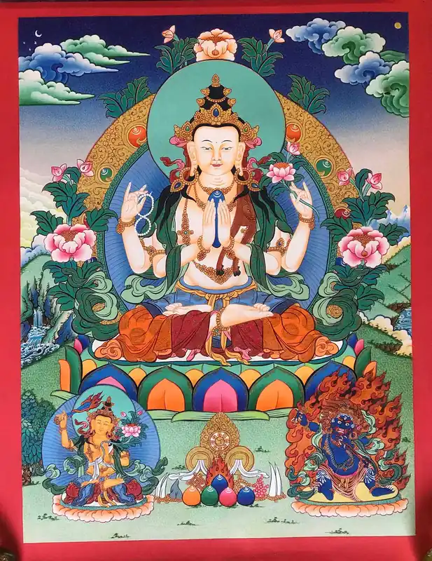 Chenrezig Avec Vajrapani Thangka Tibétain