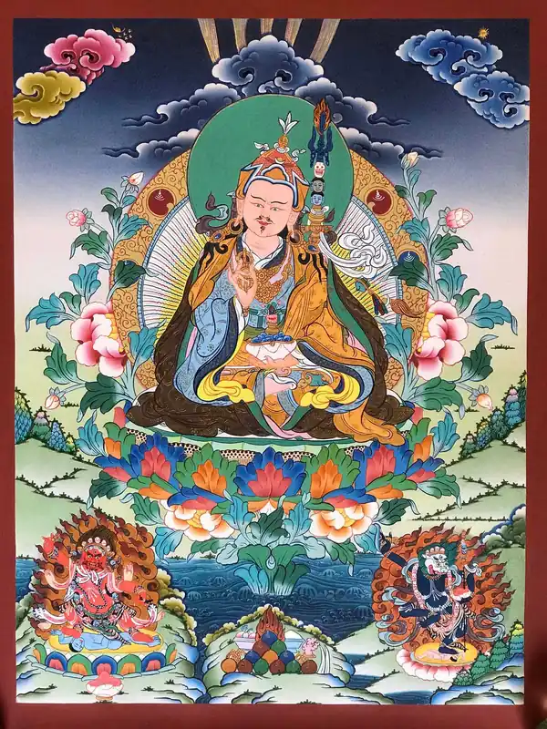 Guru Rinpoche Thangka Traditionnel Tibétain