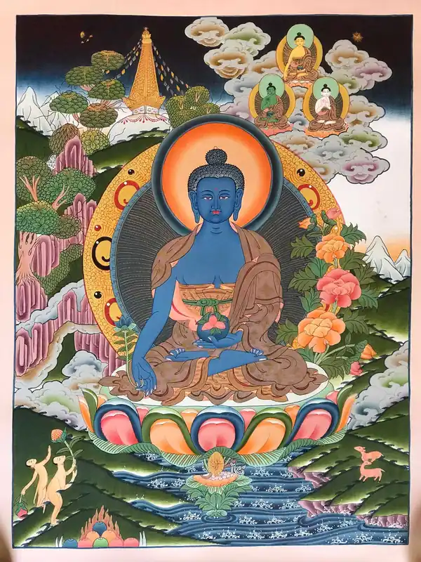 Le Bouddha de la Médecine avec Trois Bouddhas