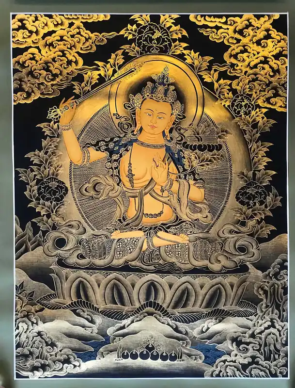 Peinture Thangka tibétaine de Manjushri